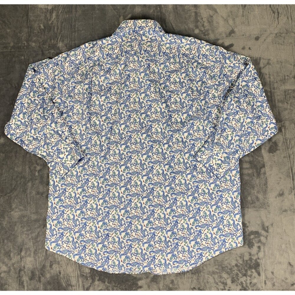 Paul Fredrick Paisley Button Up Shirt Blue Men’s 17.5 X 33 Classic Fit Hippie - Picture 3 of 8